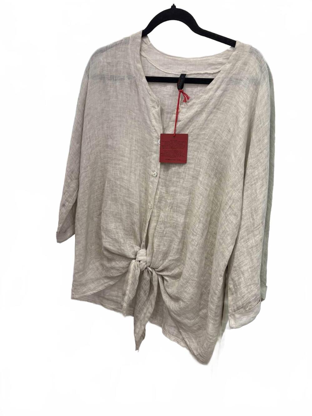 NEW INIZIO women's tie front top in oat